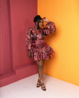 Ozinna Skirt Set(Wine Mirage Print)