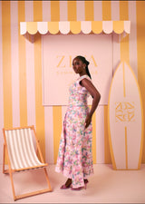 Ivy Ruched Dress (Blush Meadow Print)