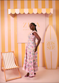 Ivy Ruched Dress (Blush Meadow Print)
