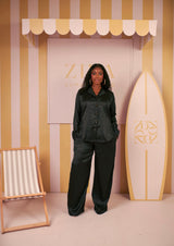 Silk PJ Set(Onyx Bloom Print)