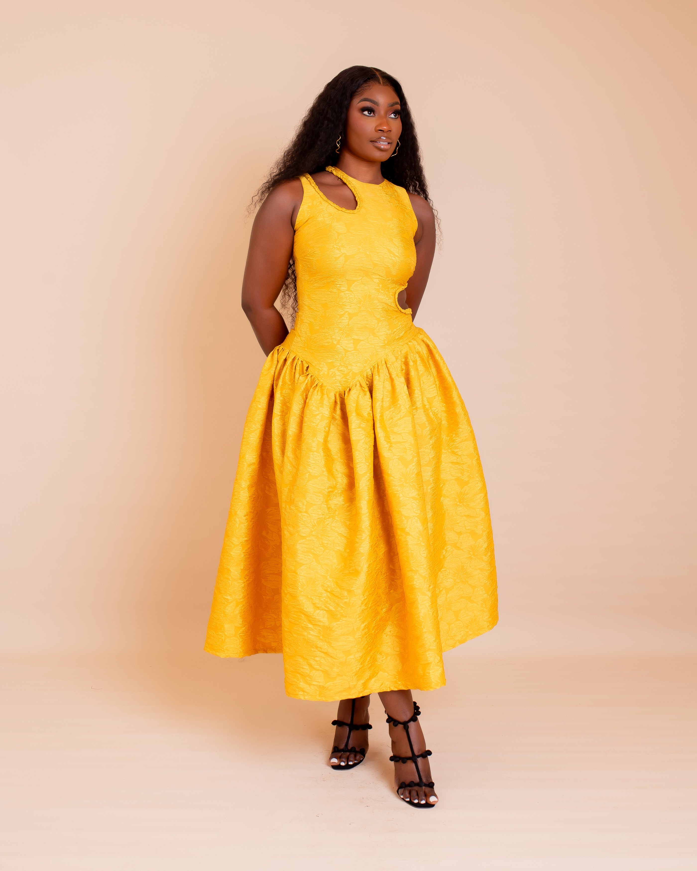 Zaraia Midi Dress (Golden Yellow )