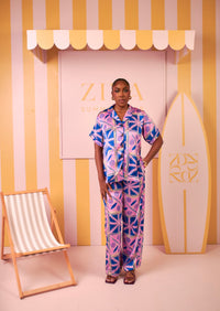 Silk PJ Set - Short Sleeve(Riviera Mosaic Print)