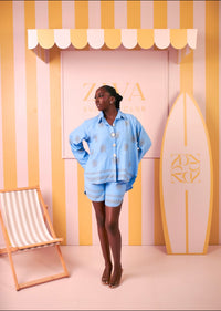 Tia Linen Short set (Sky Bloom Print)
