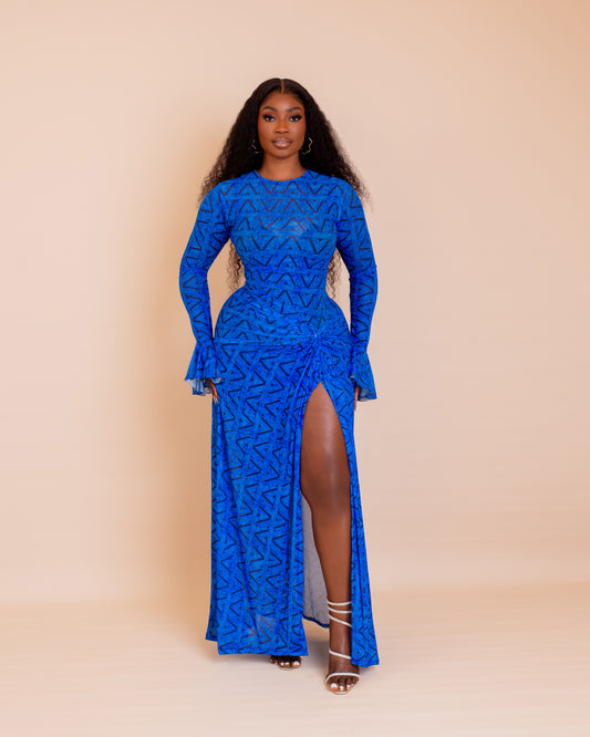 Milan Mesh Dress ( Blue Sapphire Ziva Print)