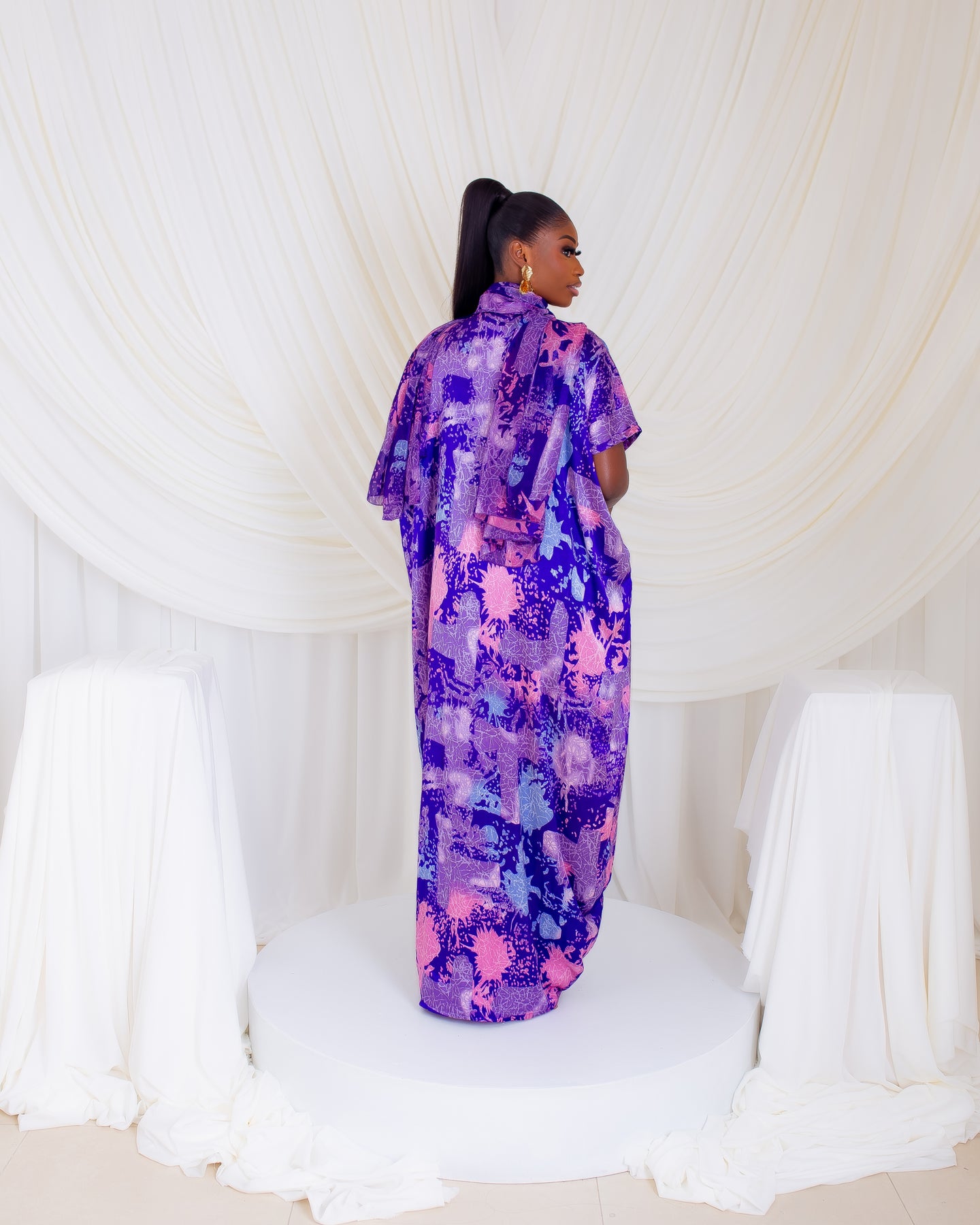 Drawstring Silk Kaftan (Violet Reef)