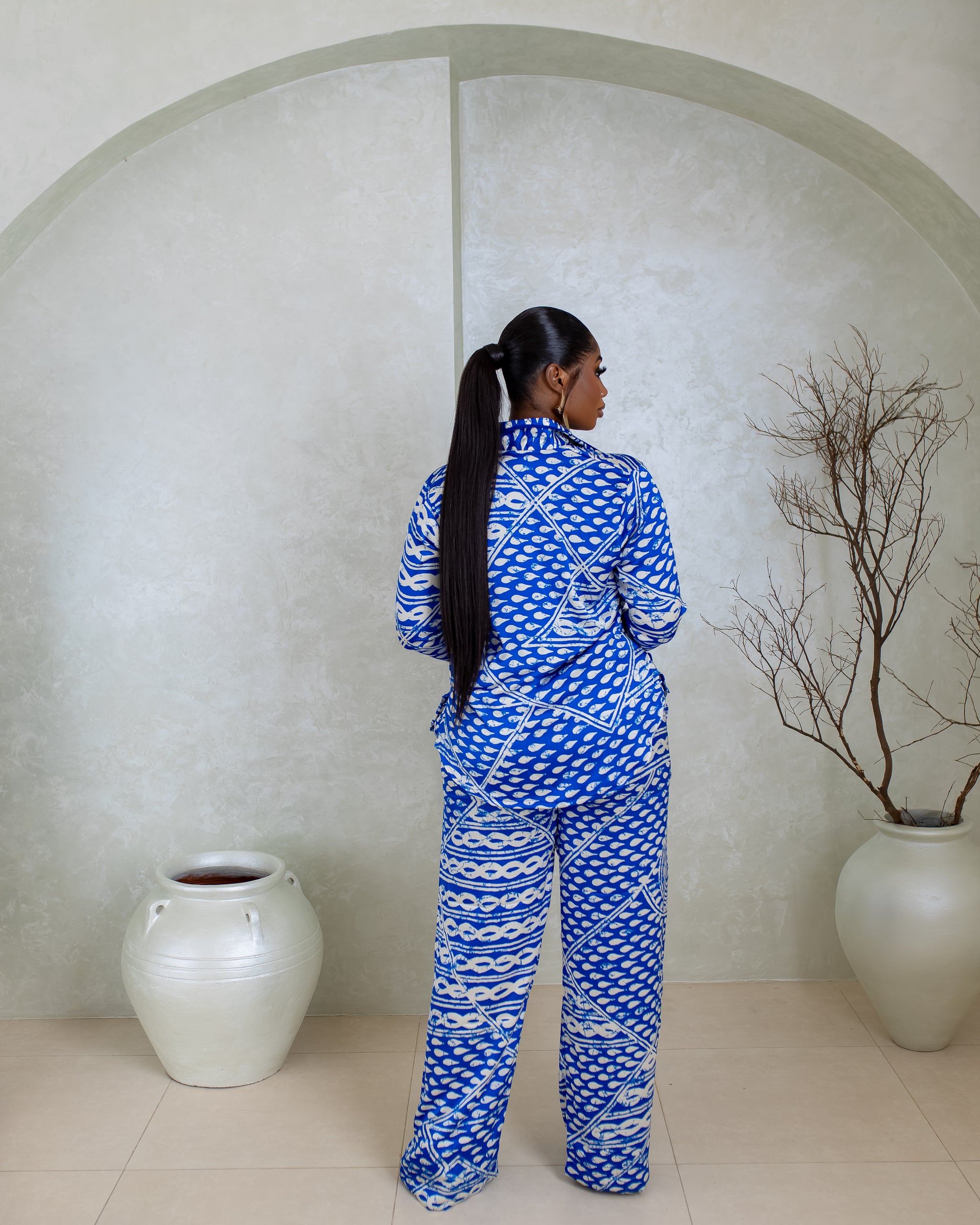 Silk PJ Set (Electric Tide print)
