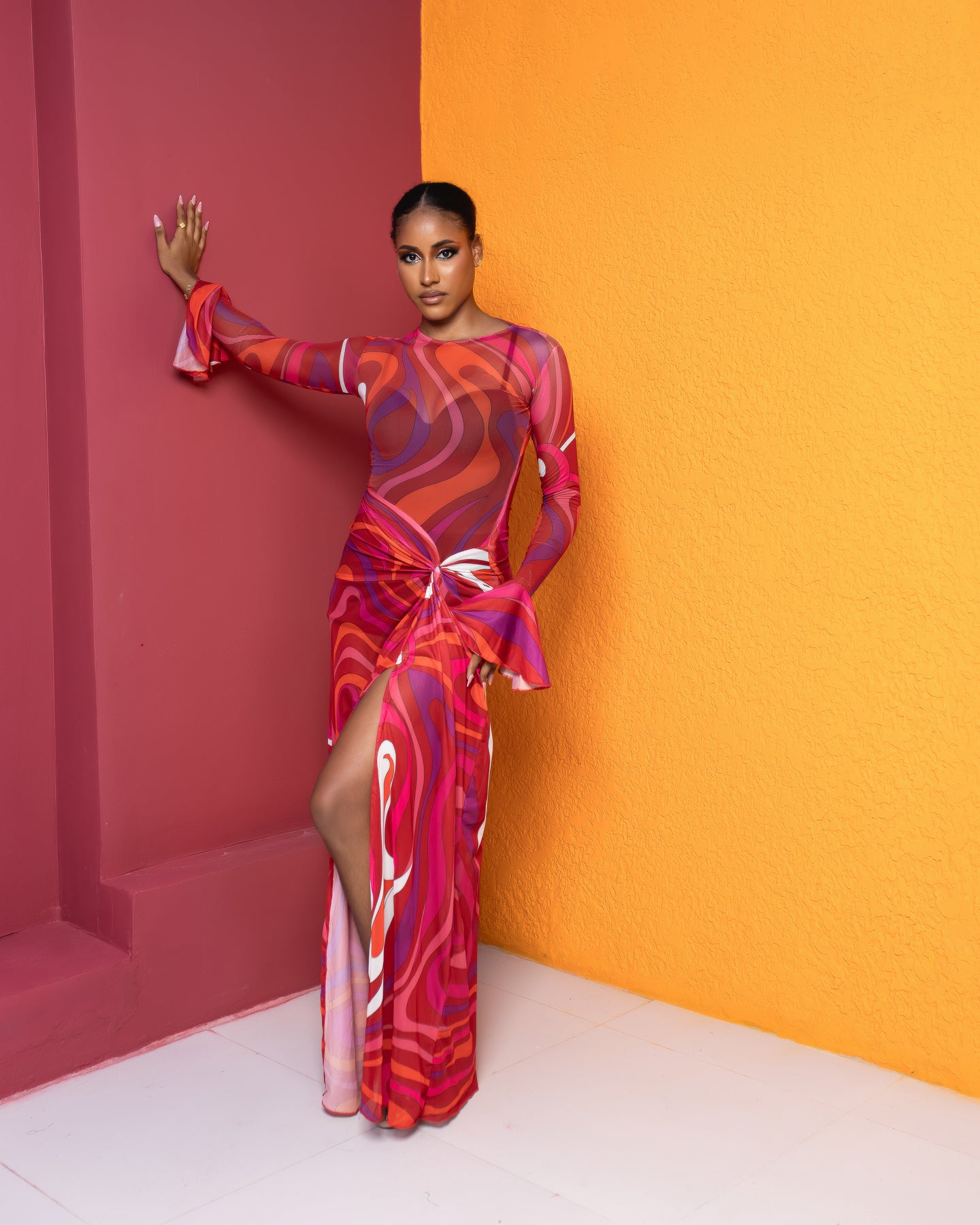 Milan Mesh Dress(Crimson Tide Print)