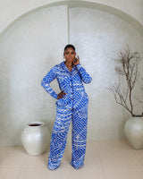 Silk PJ Set (Electric Tide print)
