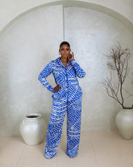 Silk PJ Set (Electric Tide print)
