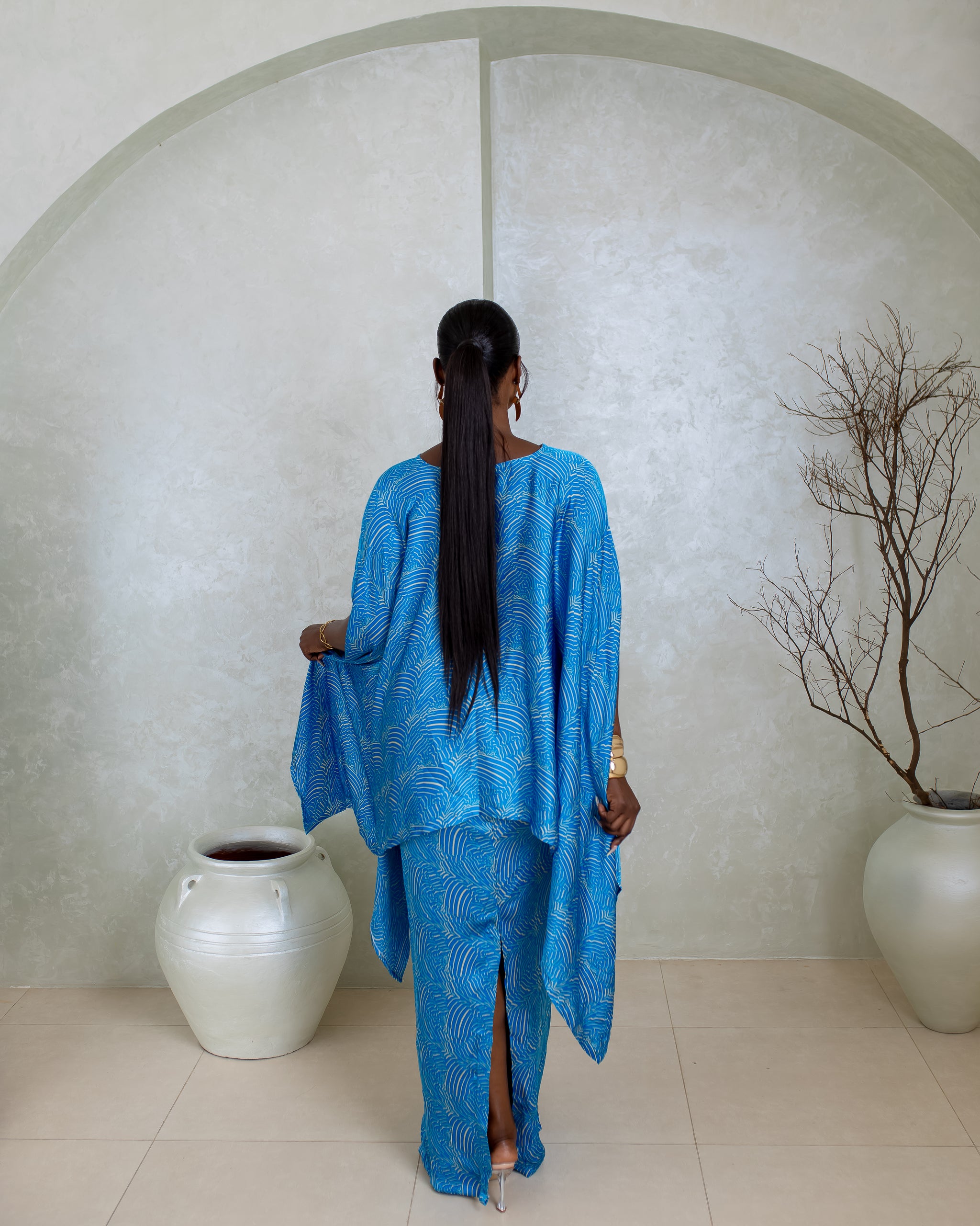 Naya Silk Skirt Set(Ocean Ripple Print)