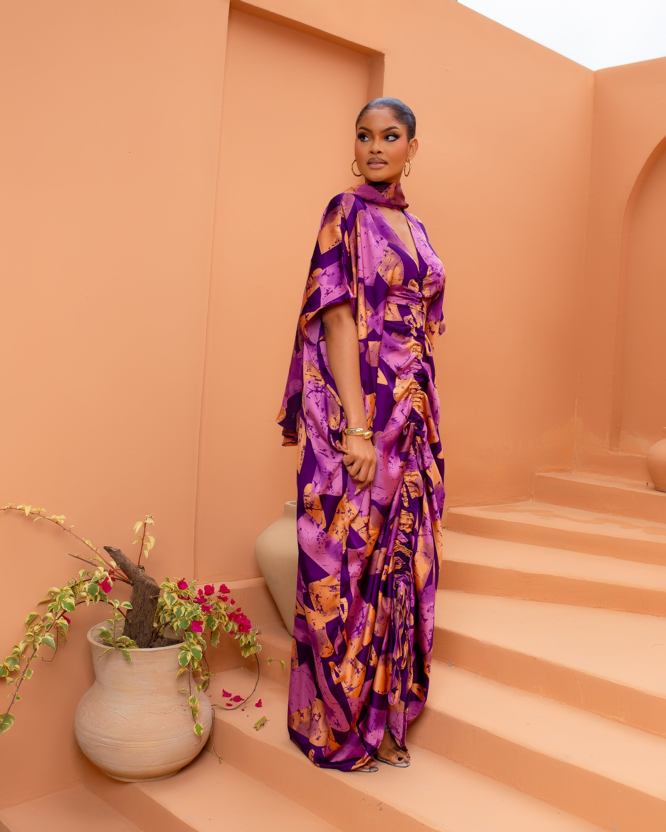 Drawstring Silk Kaftan (Royal Ember)