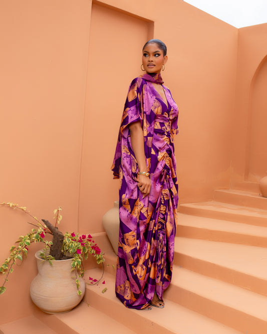 Drawstring Silk Kaftan (Royal Ember)
