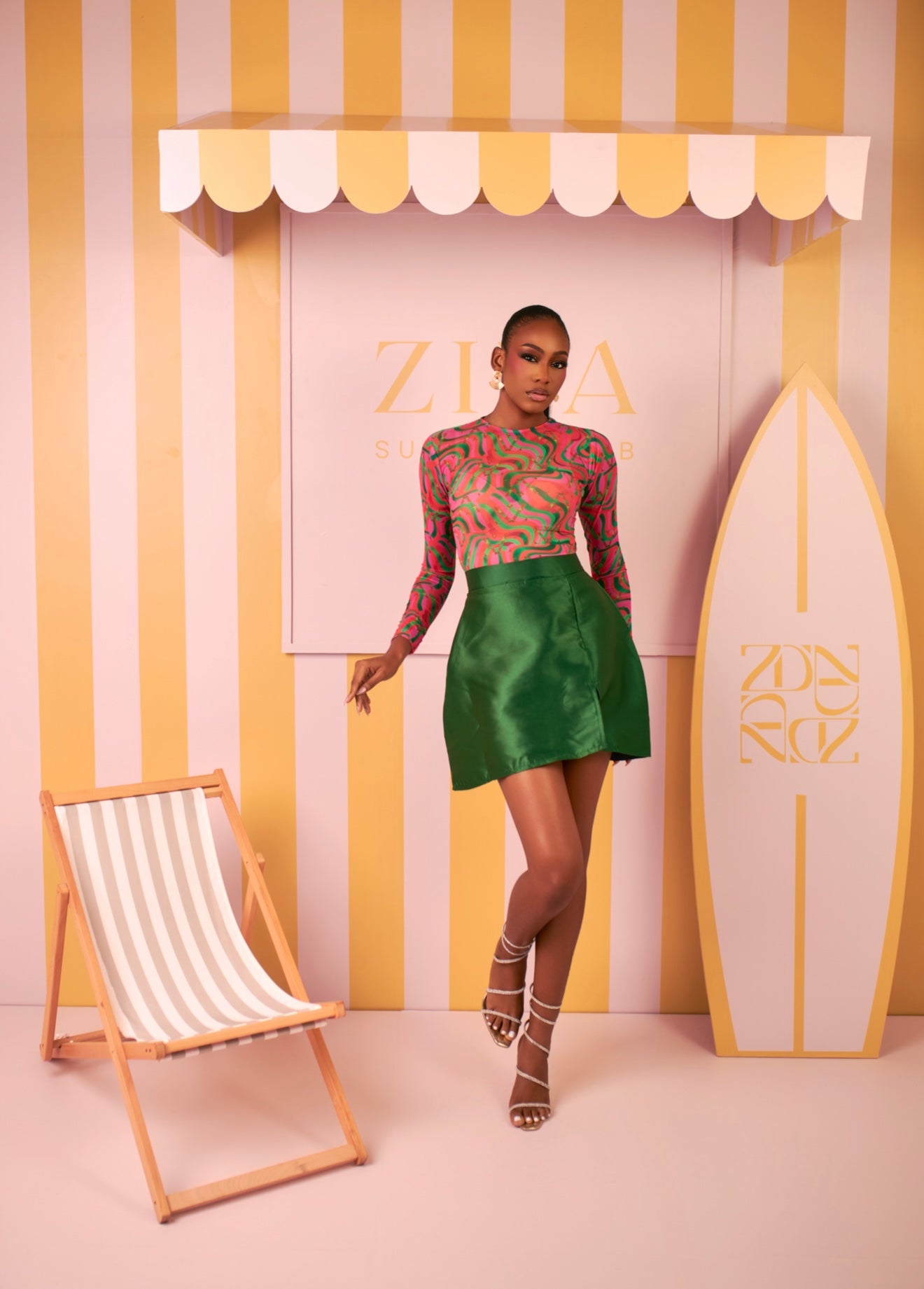 Zahra Mesh Top & Mikado Skirt(Coral Mirage Print)