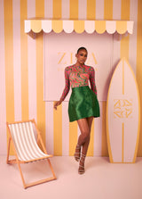 Zahra Mesh Top & Mikado Skirt(Coral Mirage Print)