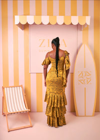 Ariana Silk Ruffle Dress (Golden Savannah Print)