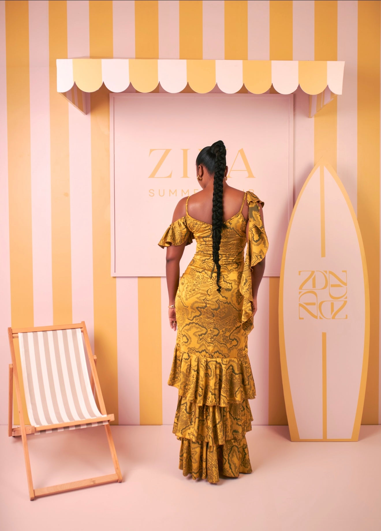 Ariana Silk Ruffle Dress (Golden Savannah Print)