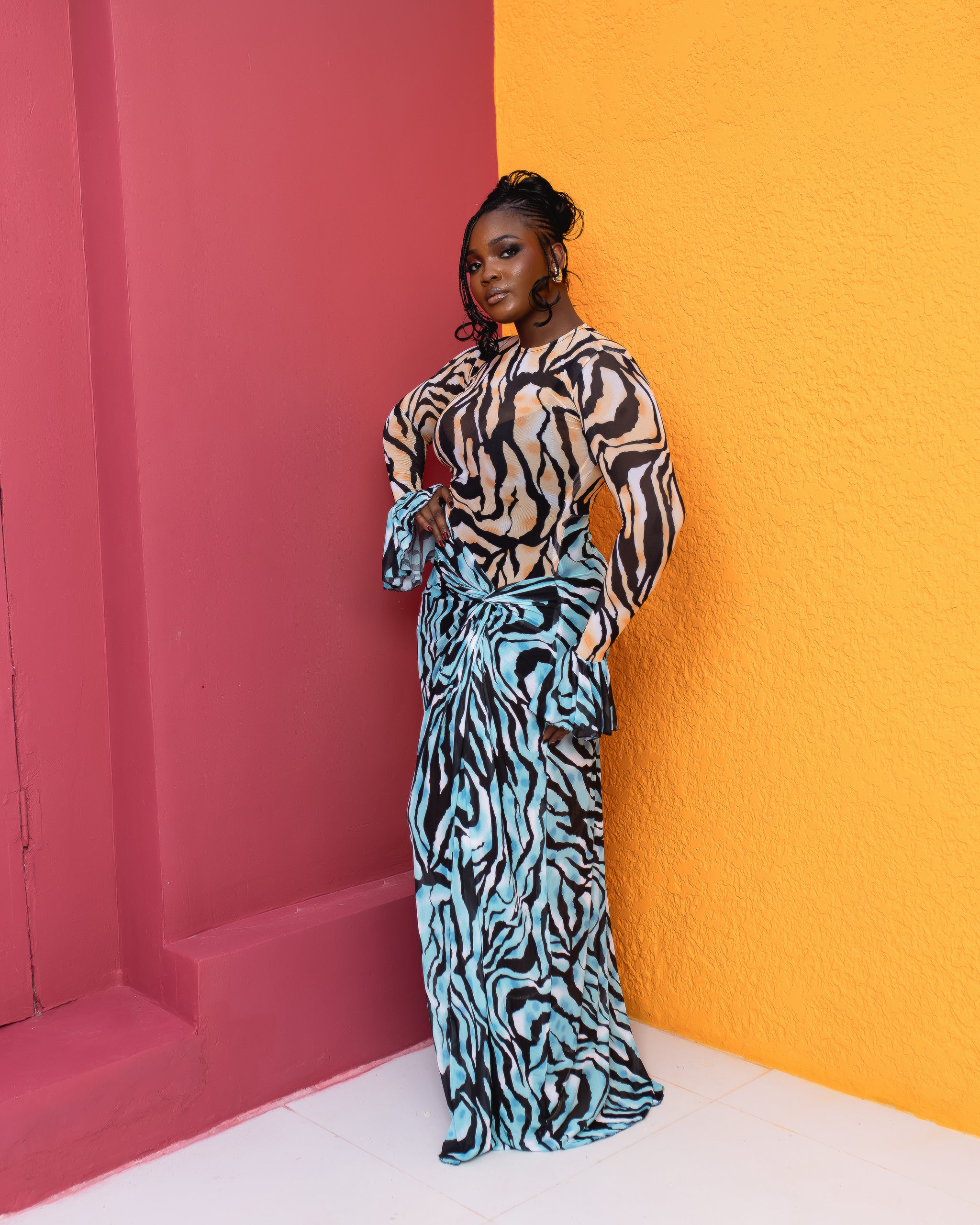Milan Mesh Dress (Aqua Zebra Print)
