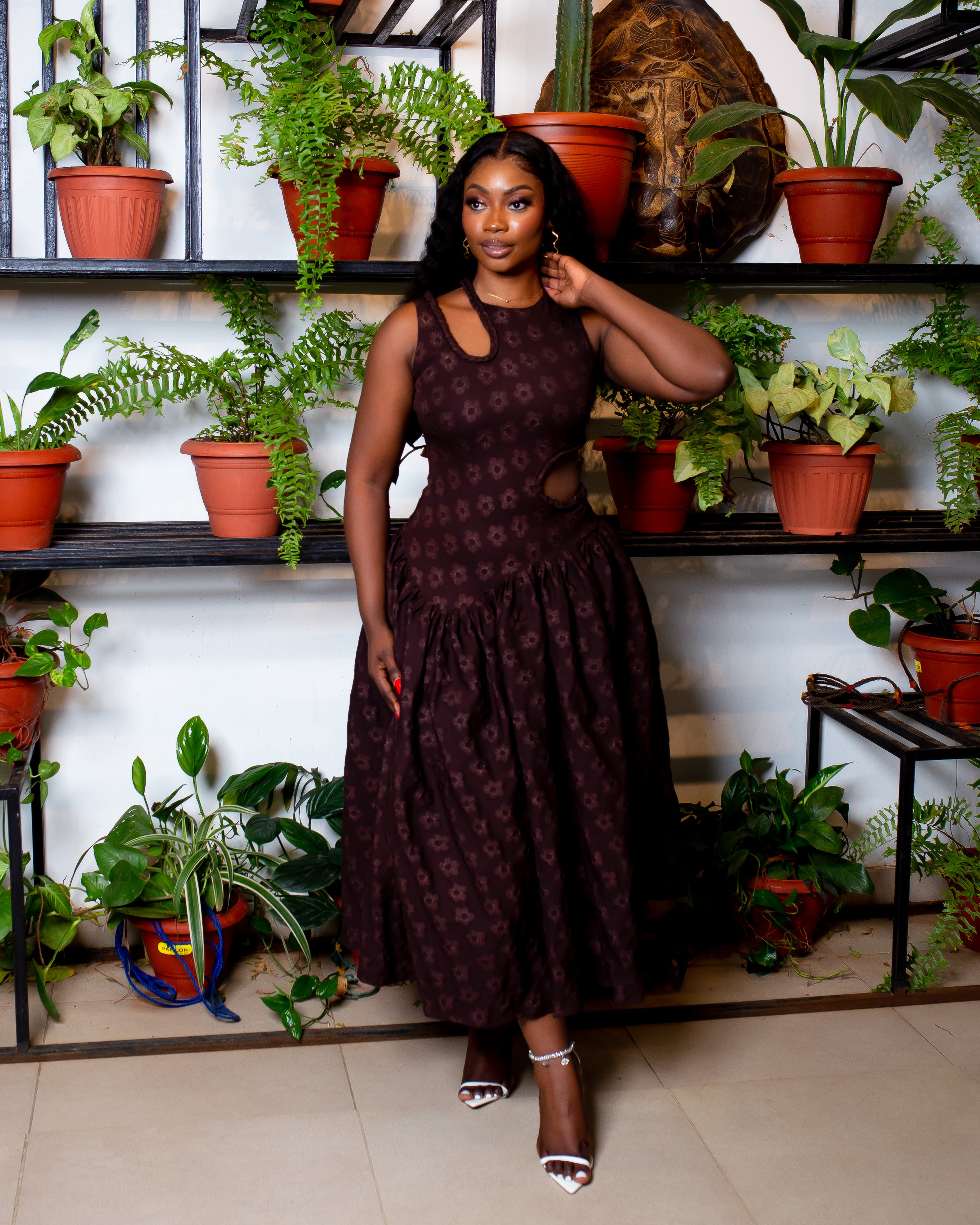 Zaraia Midi Dress (Brown)