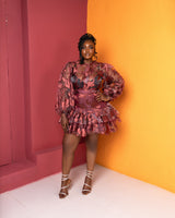 Ozinna Skirt Set(Wine Mirage Print)