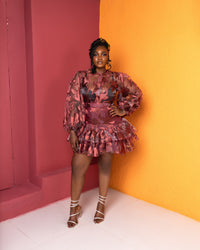 Ozinna Skirt Set(Wine Mirage Print)