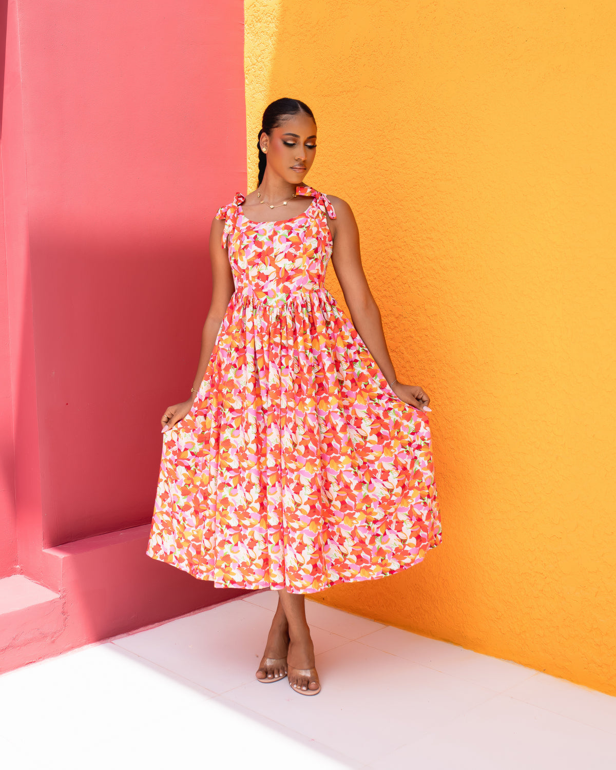 Tara Midi Dress(Petal Bloom Print)