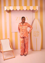 Silk PJ Set (Coral Current Print)