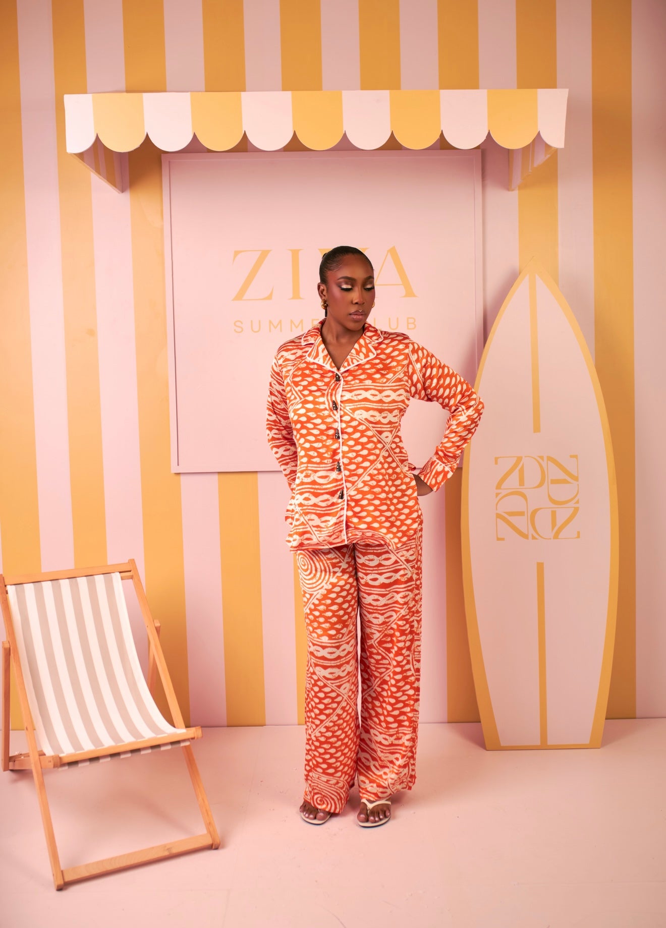 Silk PJ Set (Coral Current Print)