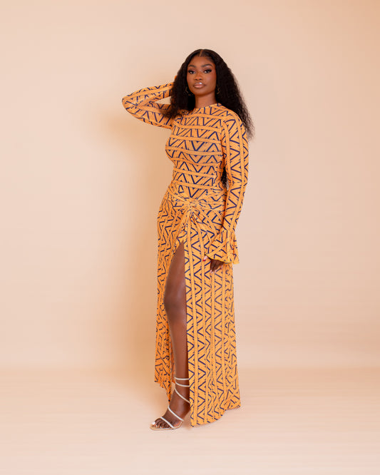 Milan Mesh Dress (Darker Yellow Custom Print)