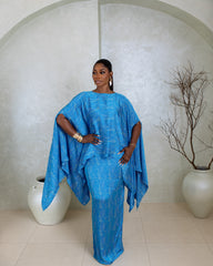 Naya Silk Skirt Set(Ocean Ripple Print)