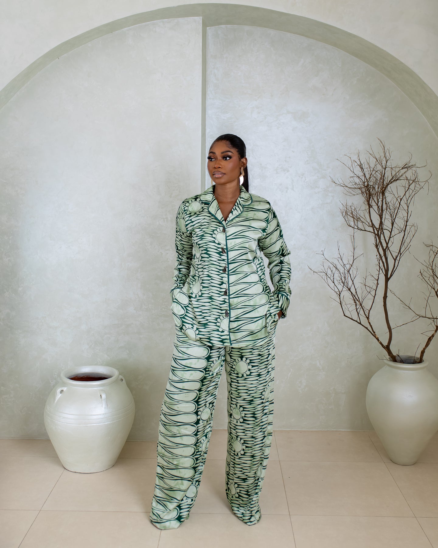 Silk PJ Set (Sage Orbit Print)