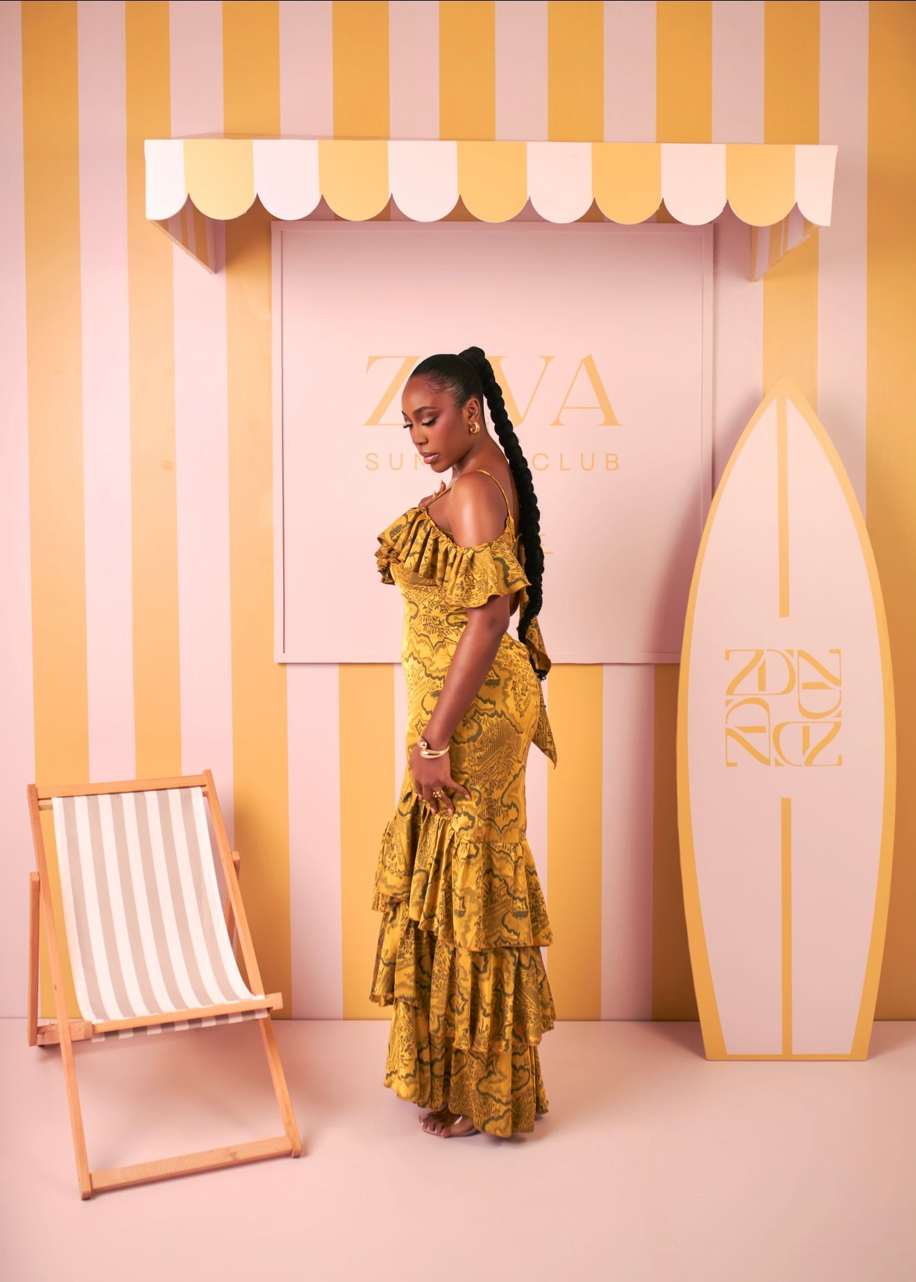 Ariana Silk Ruffle Dress (Golden Savannah Print)