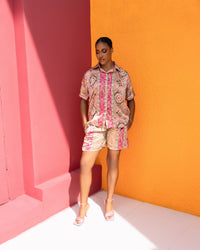 Silk Short Set (Blush Bazaar Print)