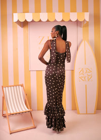 Selene Silk Dress (Mocha Dot Print)