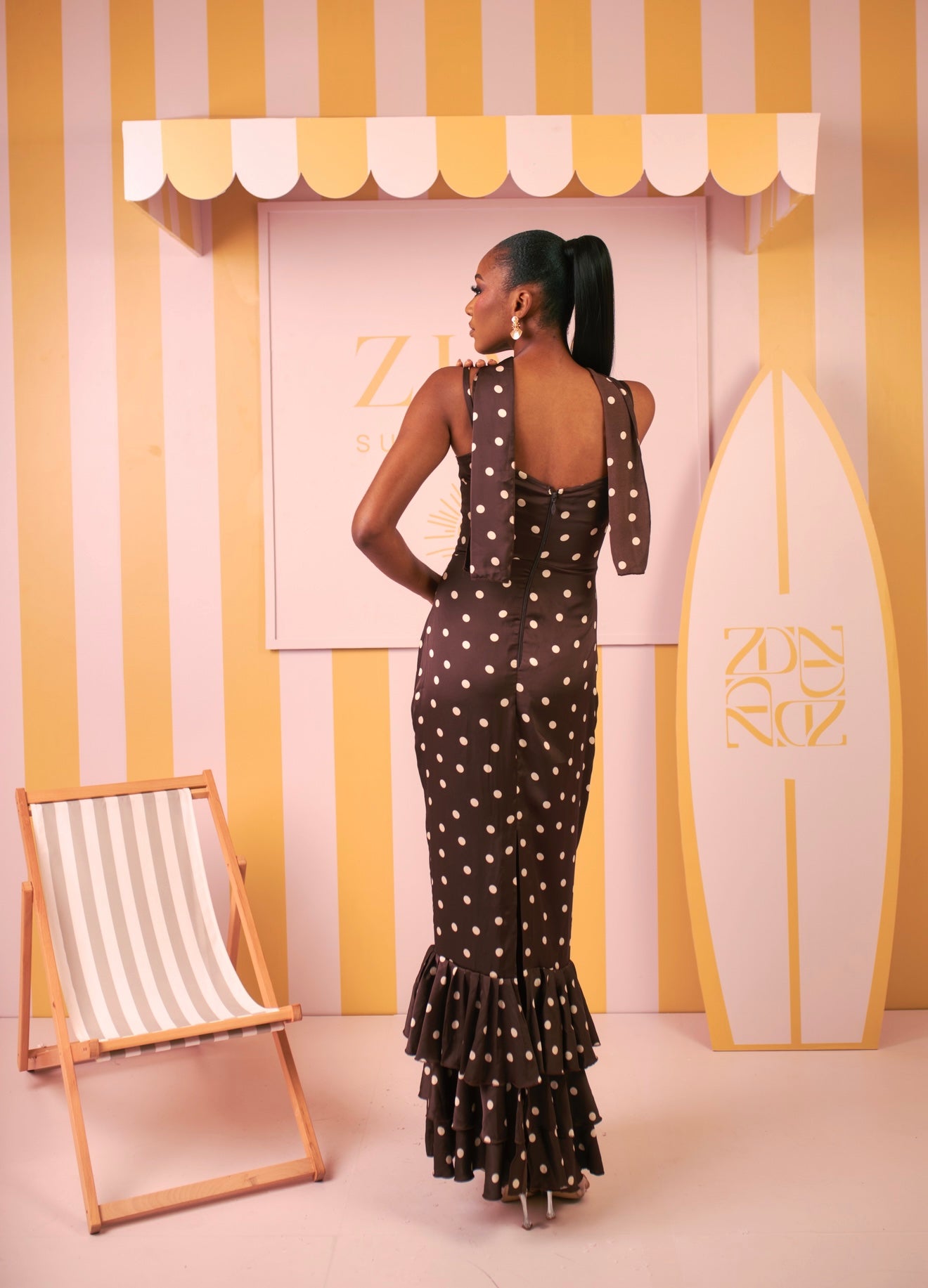Selene Silk Dress (Mocha Dot Print)