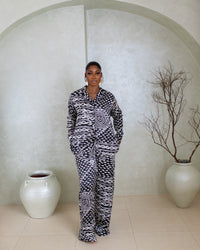 Silk PJ Set (Noir Spiral Print)