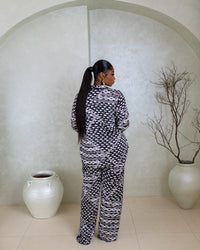 Silk PJ Set (Noir Spiral Print)