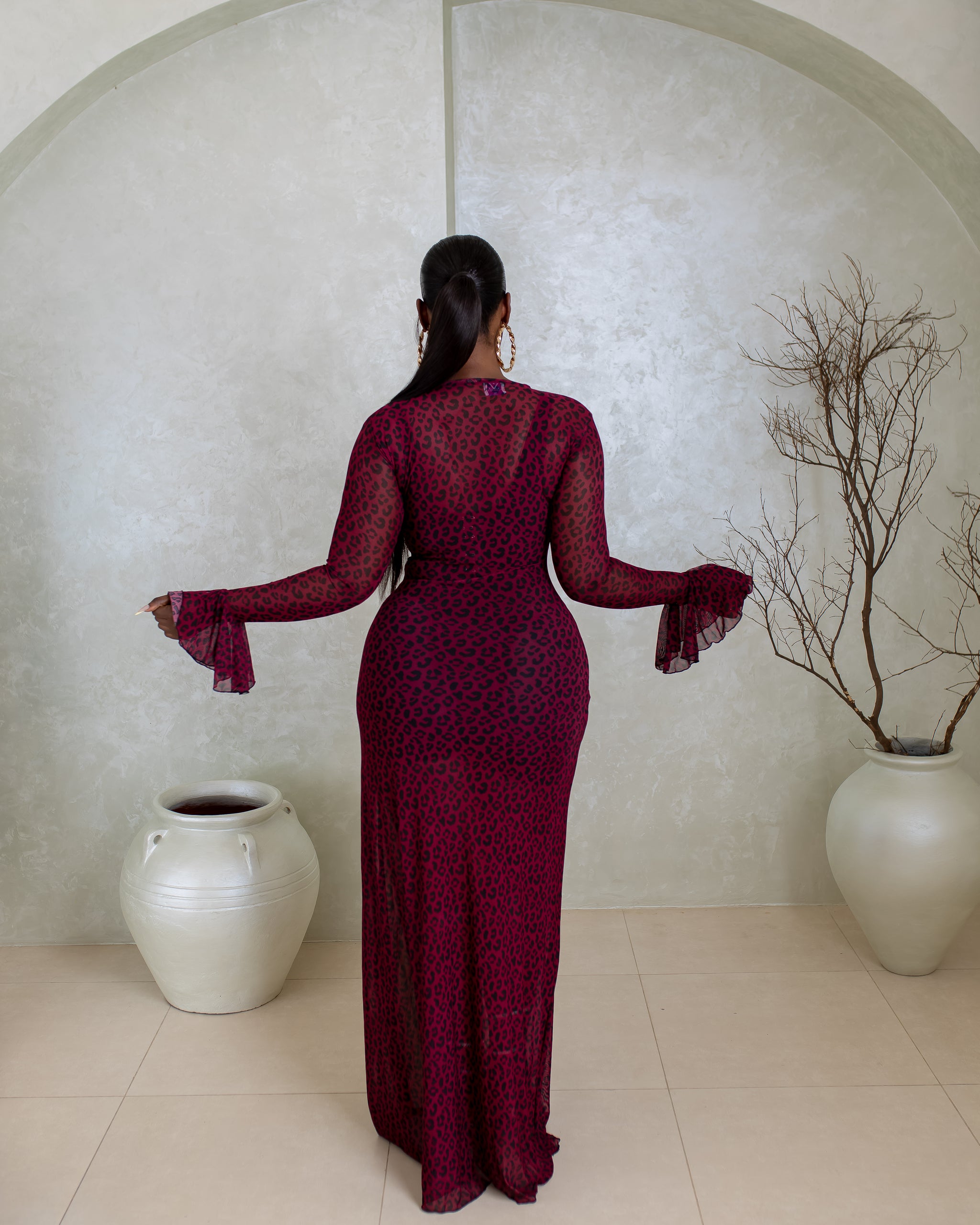 Milan Mesh Dress (Crimson Leopard Print)
