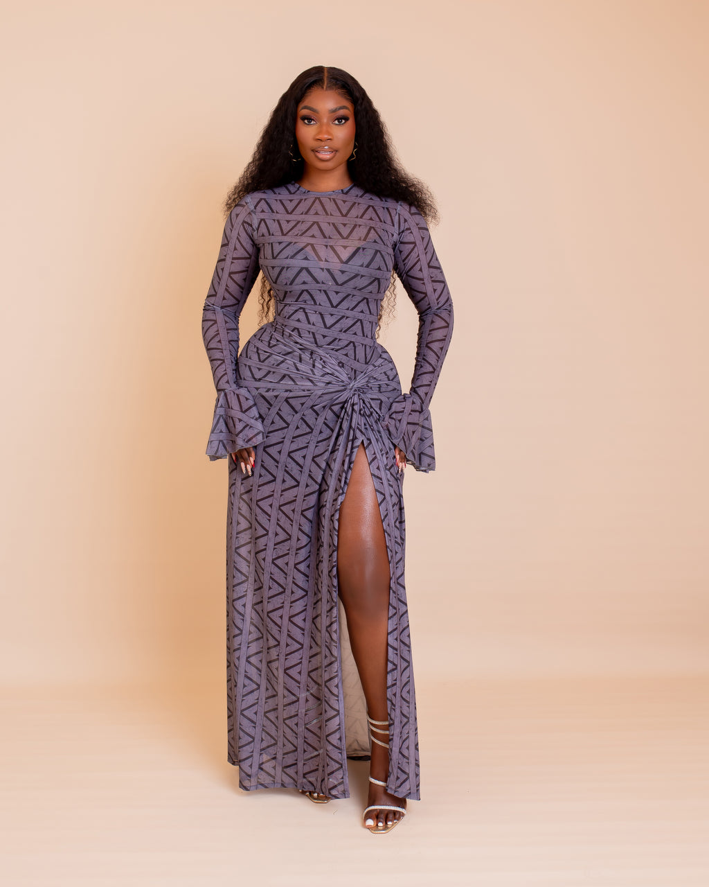 Milan Mesh Dress ( Grey Ziva Print)