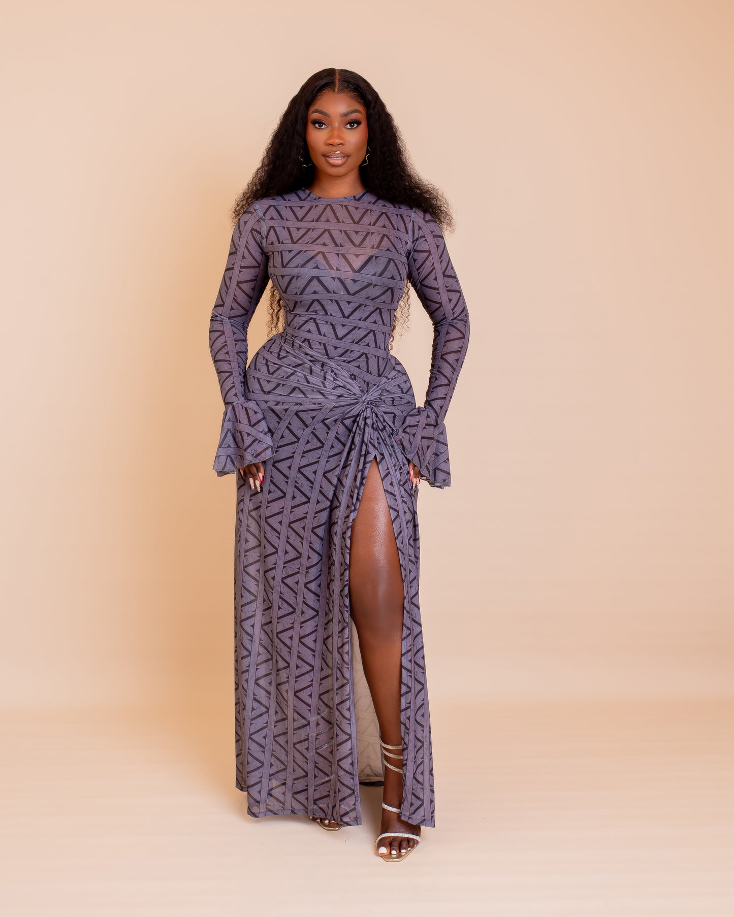 Milan Mesh Dress ( Grey Ziva Print)