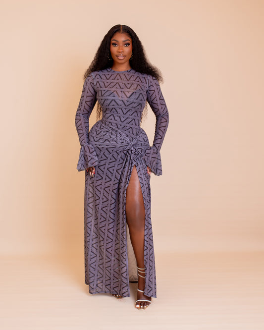 Milan Mesh Dress ( Grey Ziva Print)