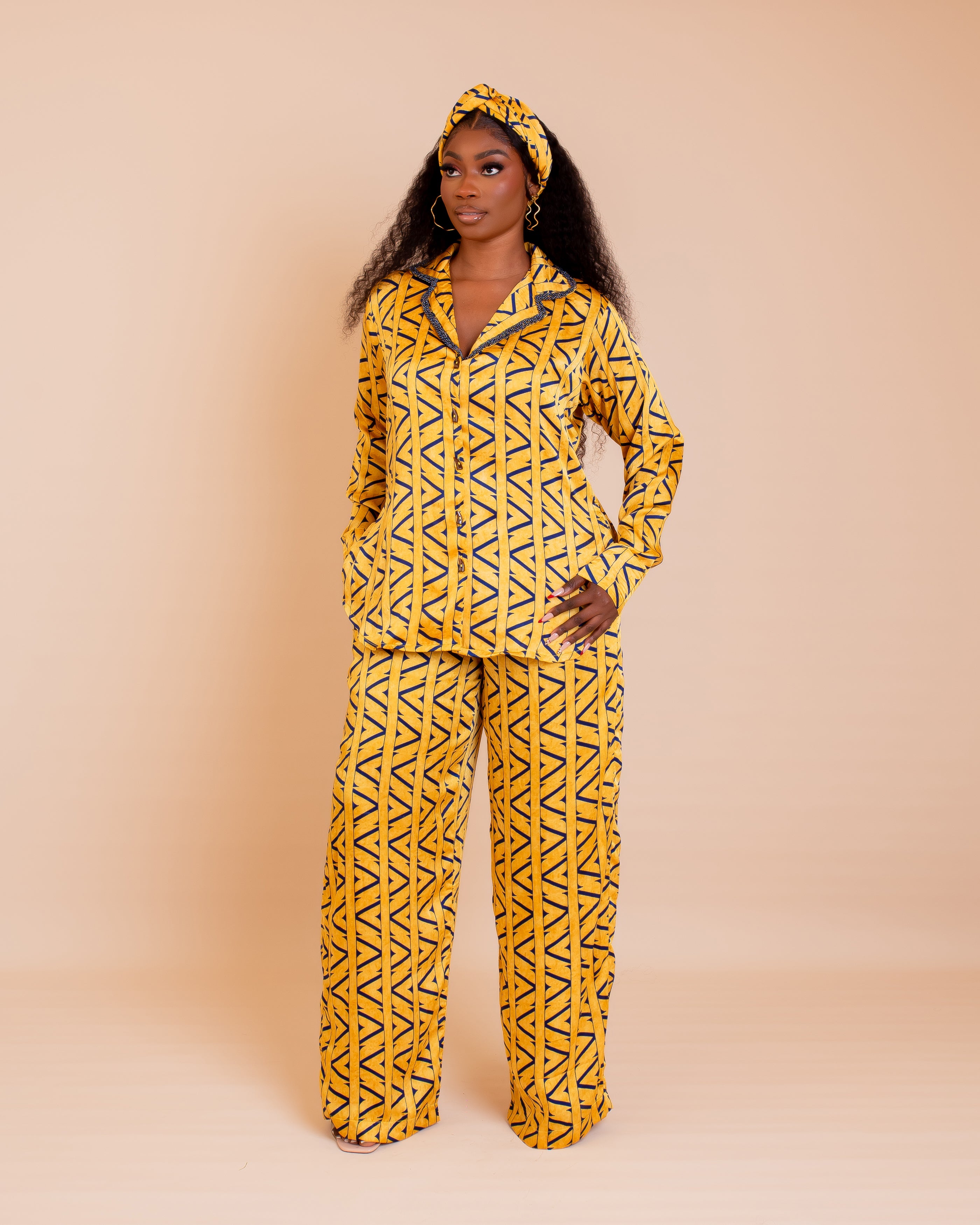 Beaded Silk Pj Set - Golden Maze