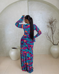Milan Mesh Dress (Lagoon Mirage Print)