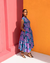Anire Hand Beaded Ankara Dress(Amethyst Bloom Print)