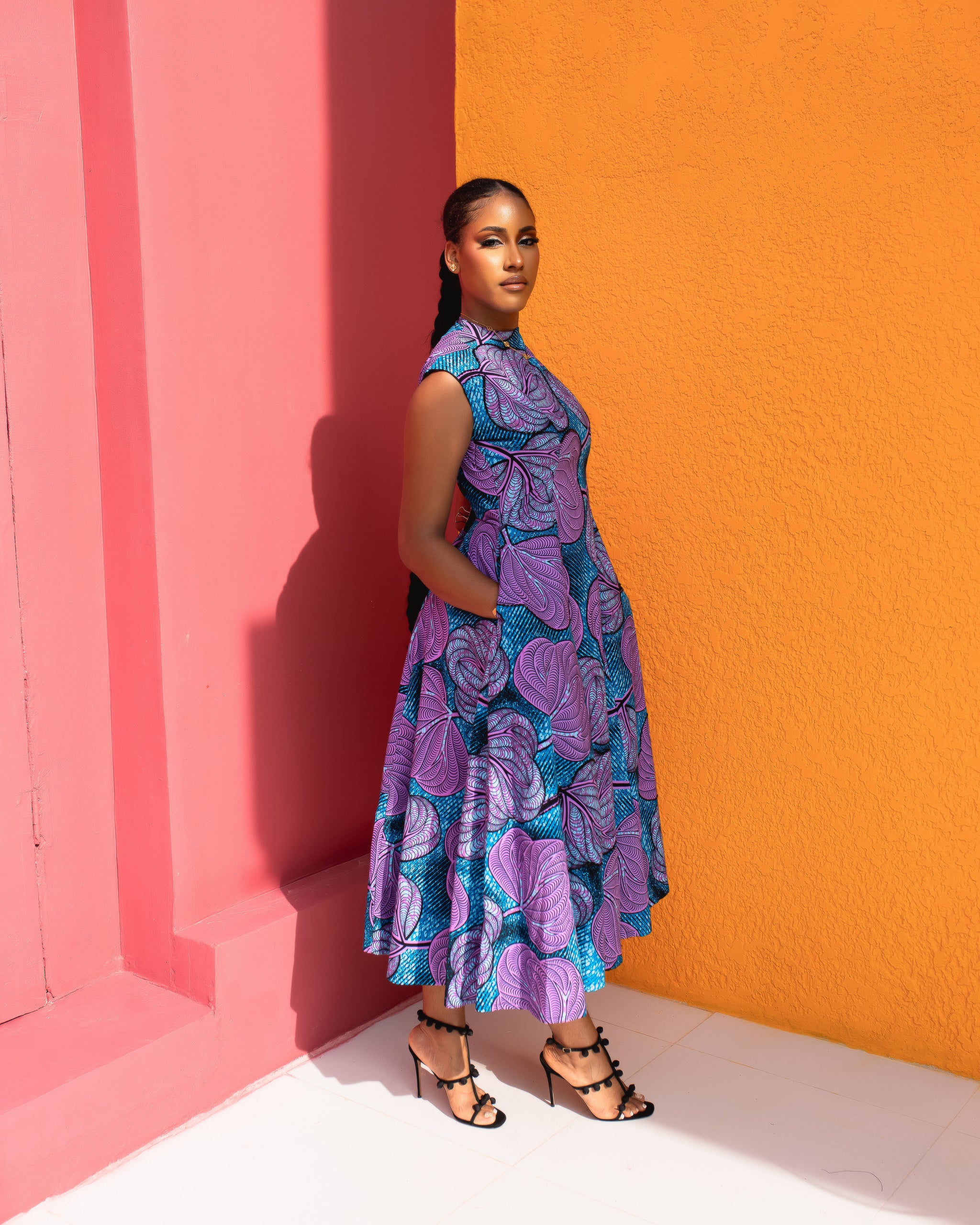 Anire Hand Beaded Ankara Dress(Amethyst Bloom Print)