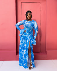 Milan Mesh Dress (Blue lagoon Print)