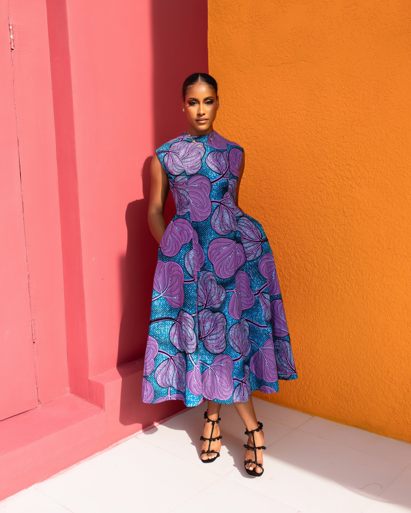 Anire Hand Beaded Ankara Dress(Amethyst Bloom Print)