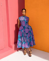 Anire Hand Beaded Ankara Dress(Amethyst Bloom Print)