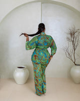 Zoya Kimono Set (Emerald Mosaic Print)