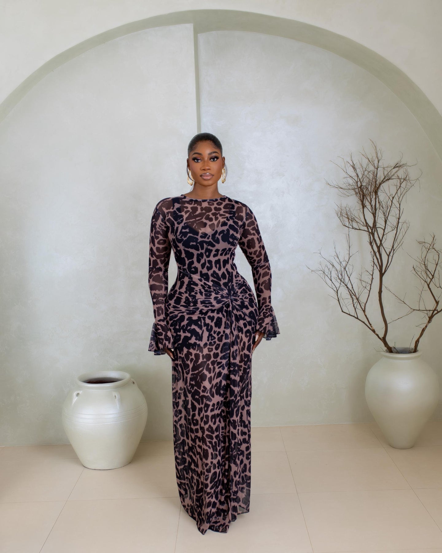 Milan Mesh Dress (Midnight Safari Print)