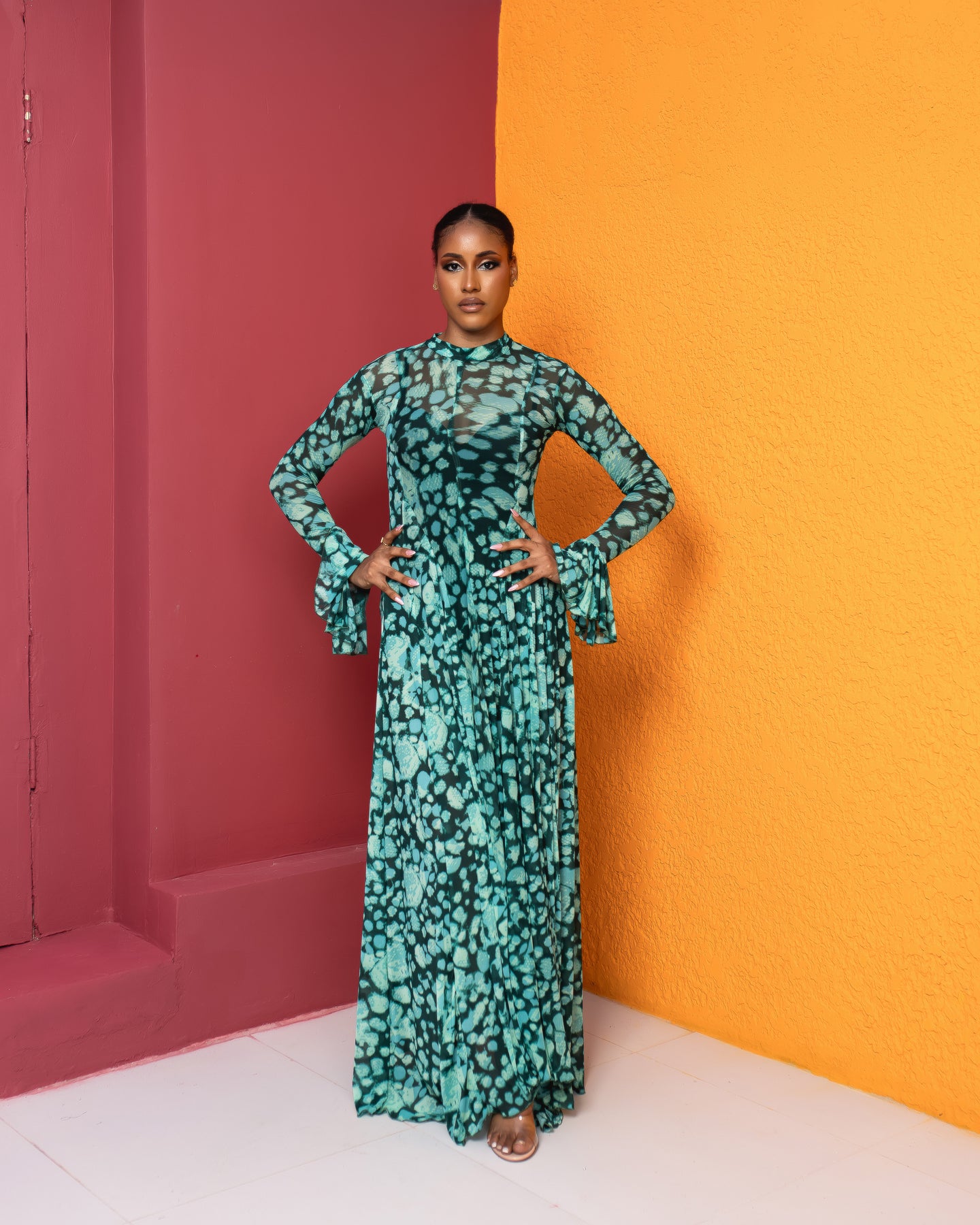Neriah Mesh Dress (Lagoon Marble Print)